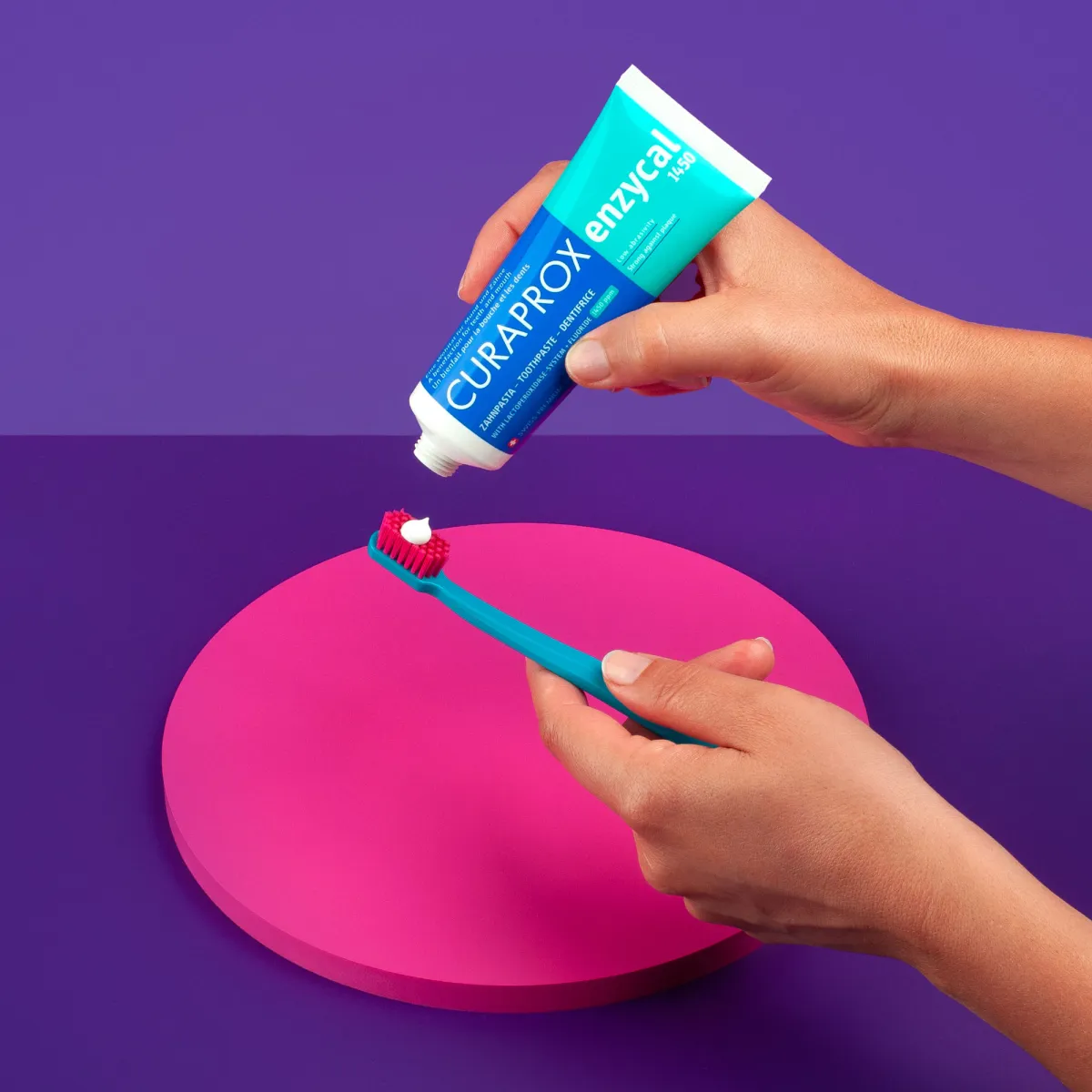 Toothpaste applied to toothbrush